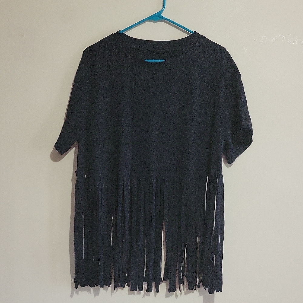 SHEIN Black Fringe Hem Top